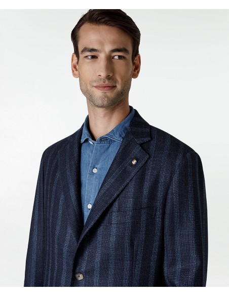 Blue wool and silk pinstripe jacket